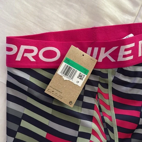 Nike Kids Pro Striped Shorts - Pink, Green, Gray size XL GIRLS - Picture 2 of 5